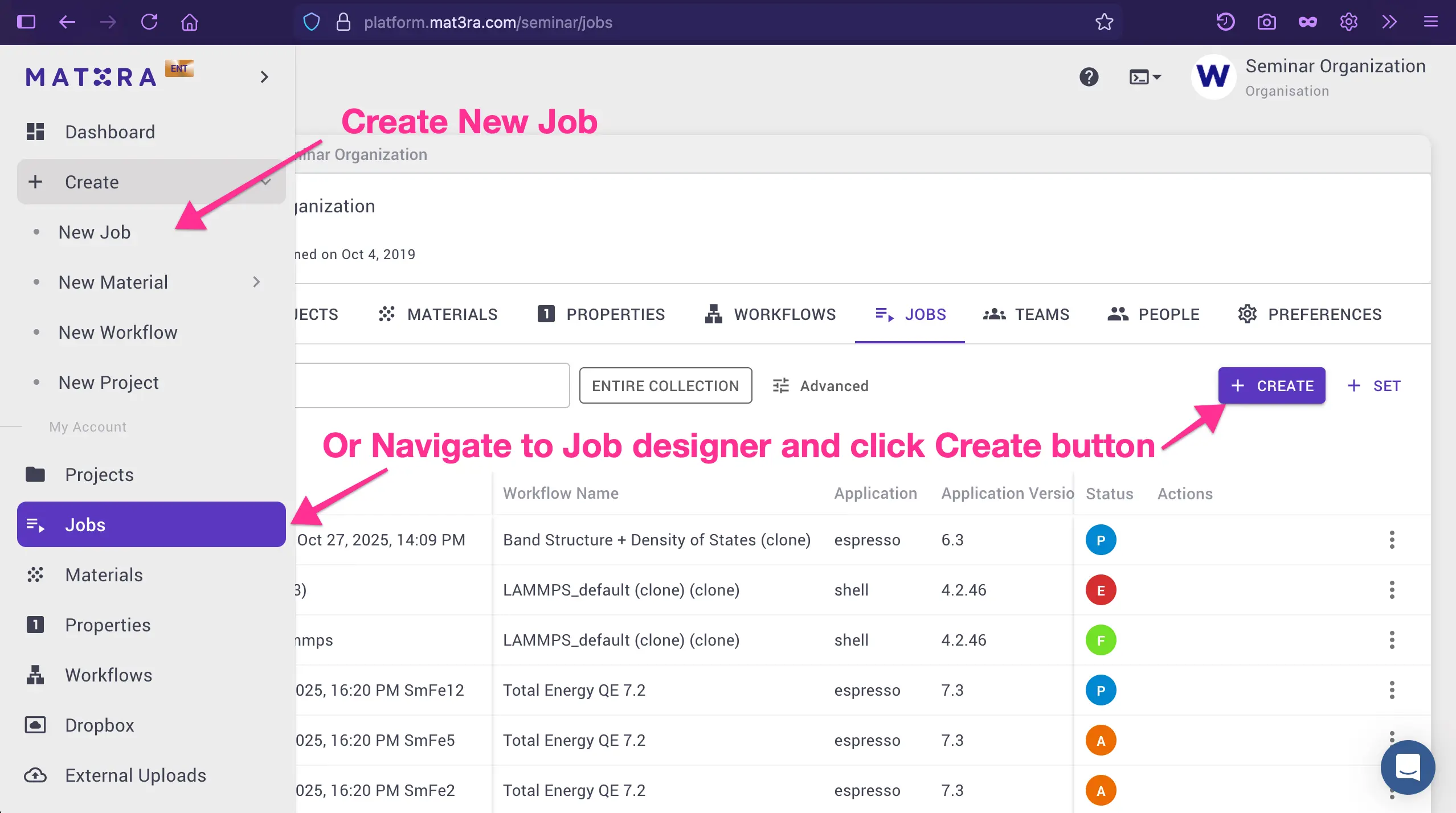 Create job Create job button