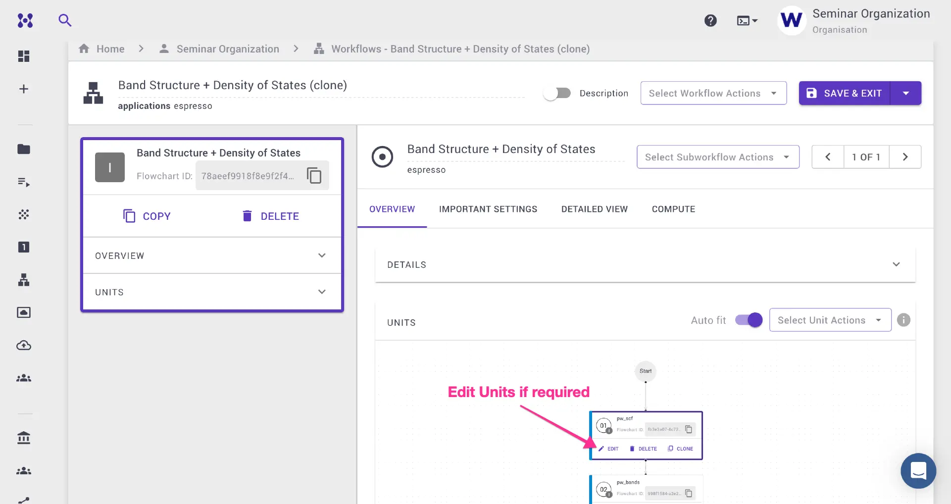 Subworkflow overview in the Workflow Explorer Edit unit