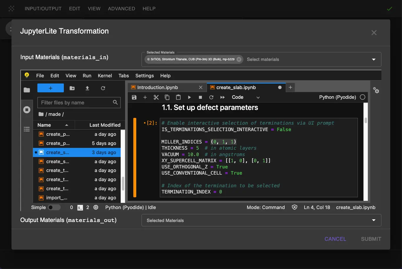 Setup Slab Parameters