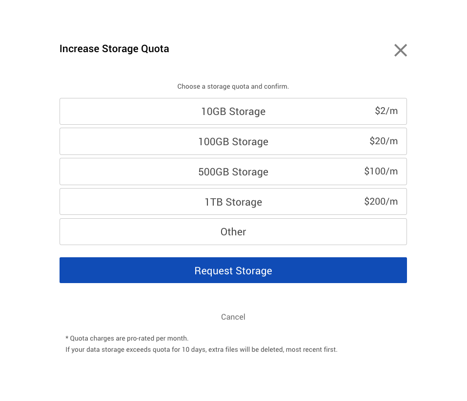 Increase Quota Screen